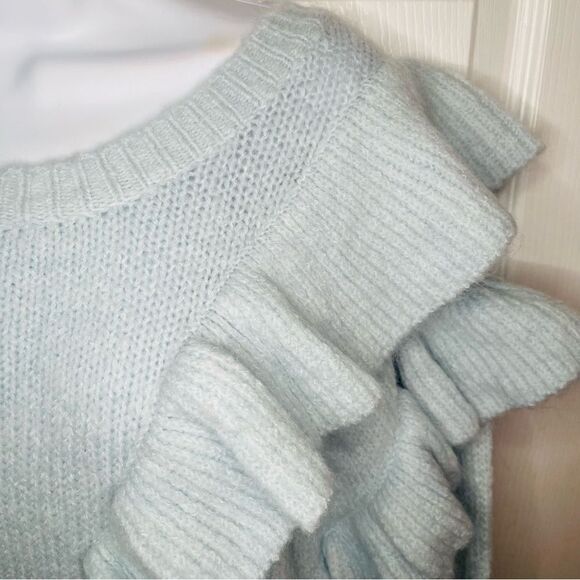 LOST + WANDER Stay Humble Sweater Exaggerated Ruffle Baby Blue M / L NWT - Picture 7 of 13